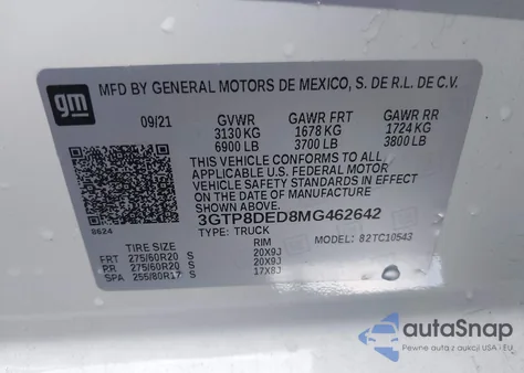 2021 GMC Sierra 1500 2Wd Short Box Slt из США, поврежденный, VIN 3GTP8DED8MG462642